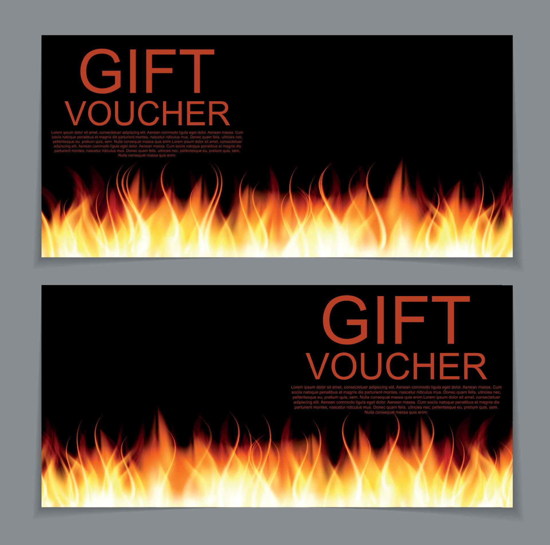 Gift Voucher Template with Burning Flame of Fire. Discount Coupon