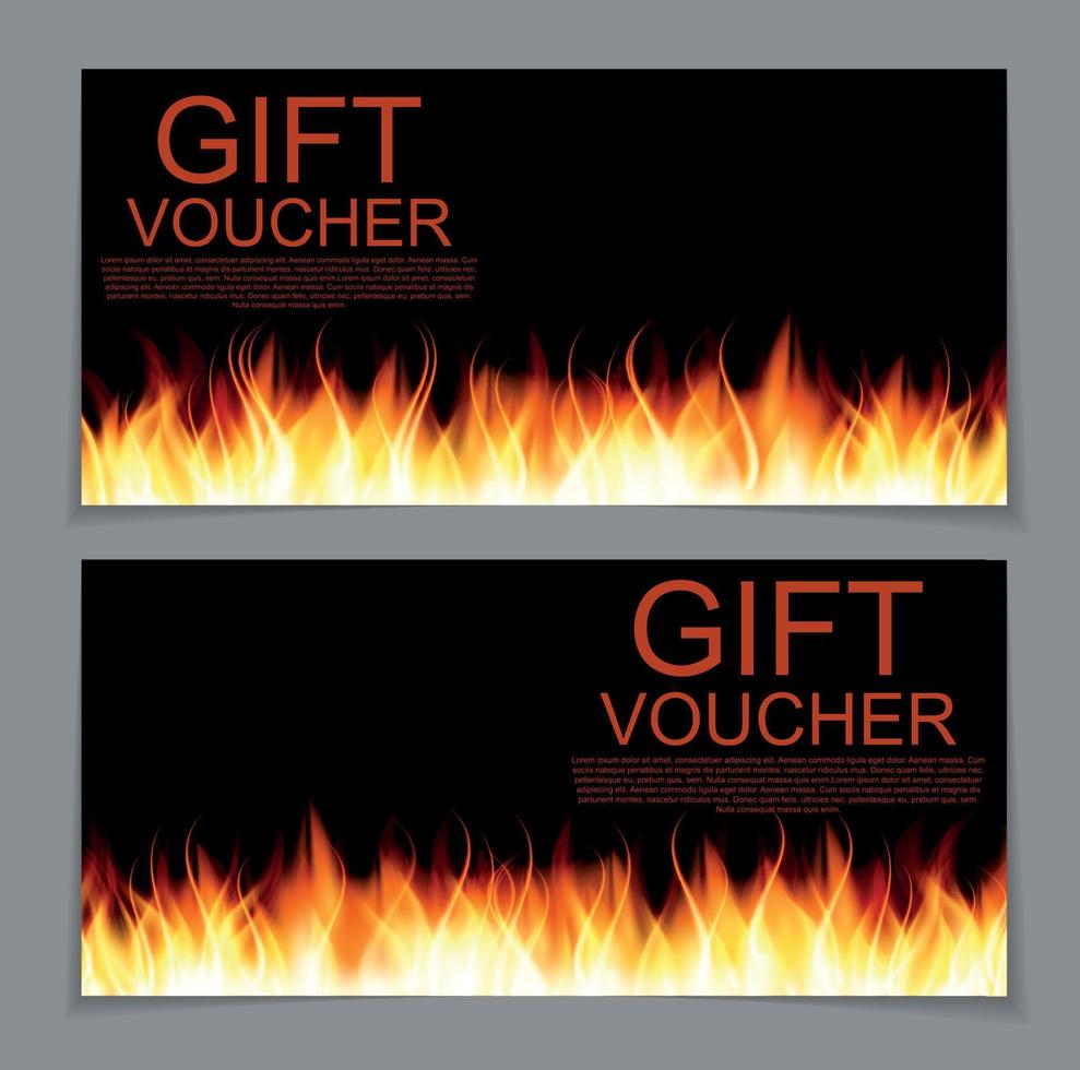 Gift Voucher Template with Burning Flame of Fire. Discount Coupon