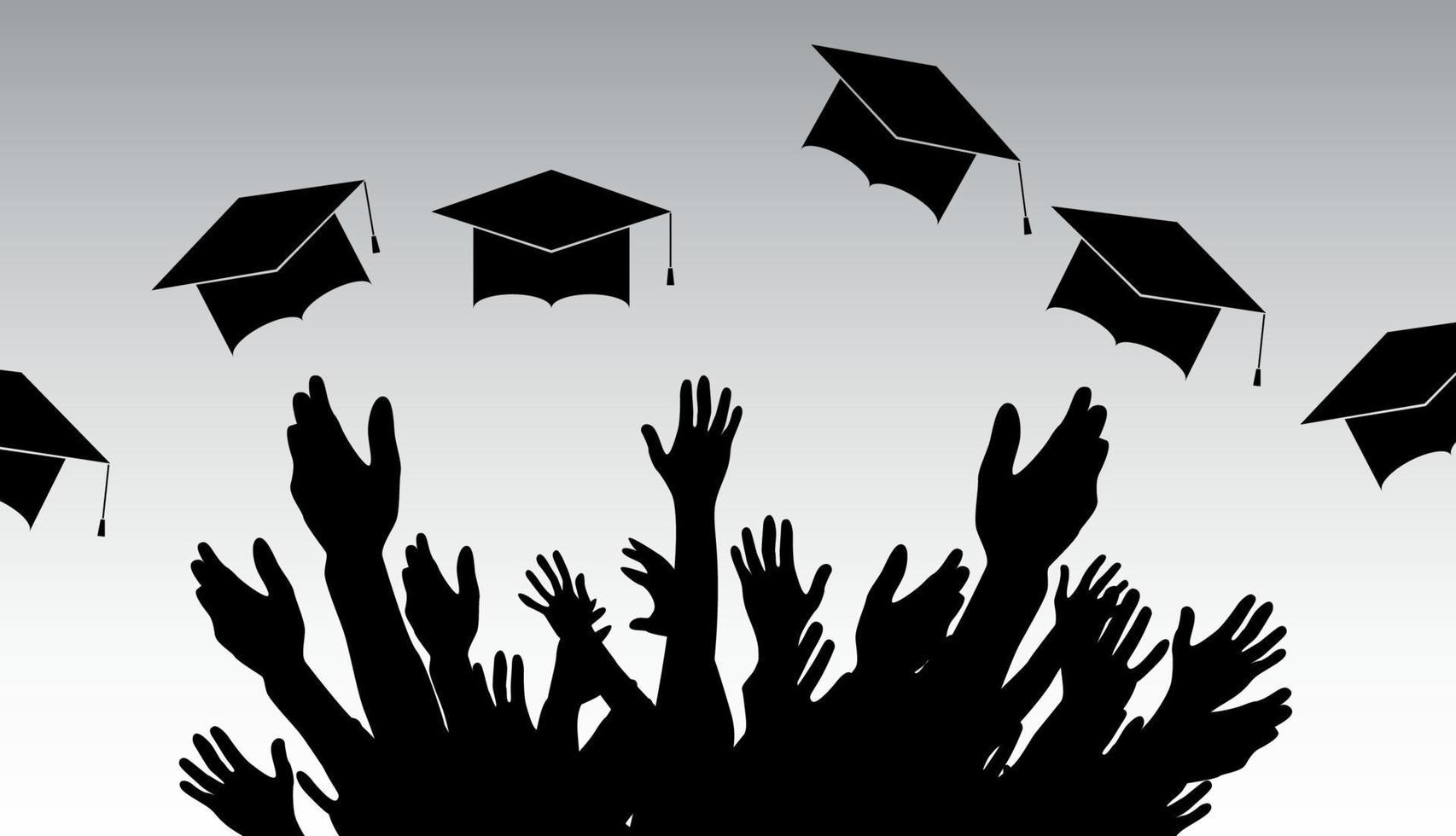Graduates, People throw square academic cap, oxford cap. vector