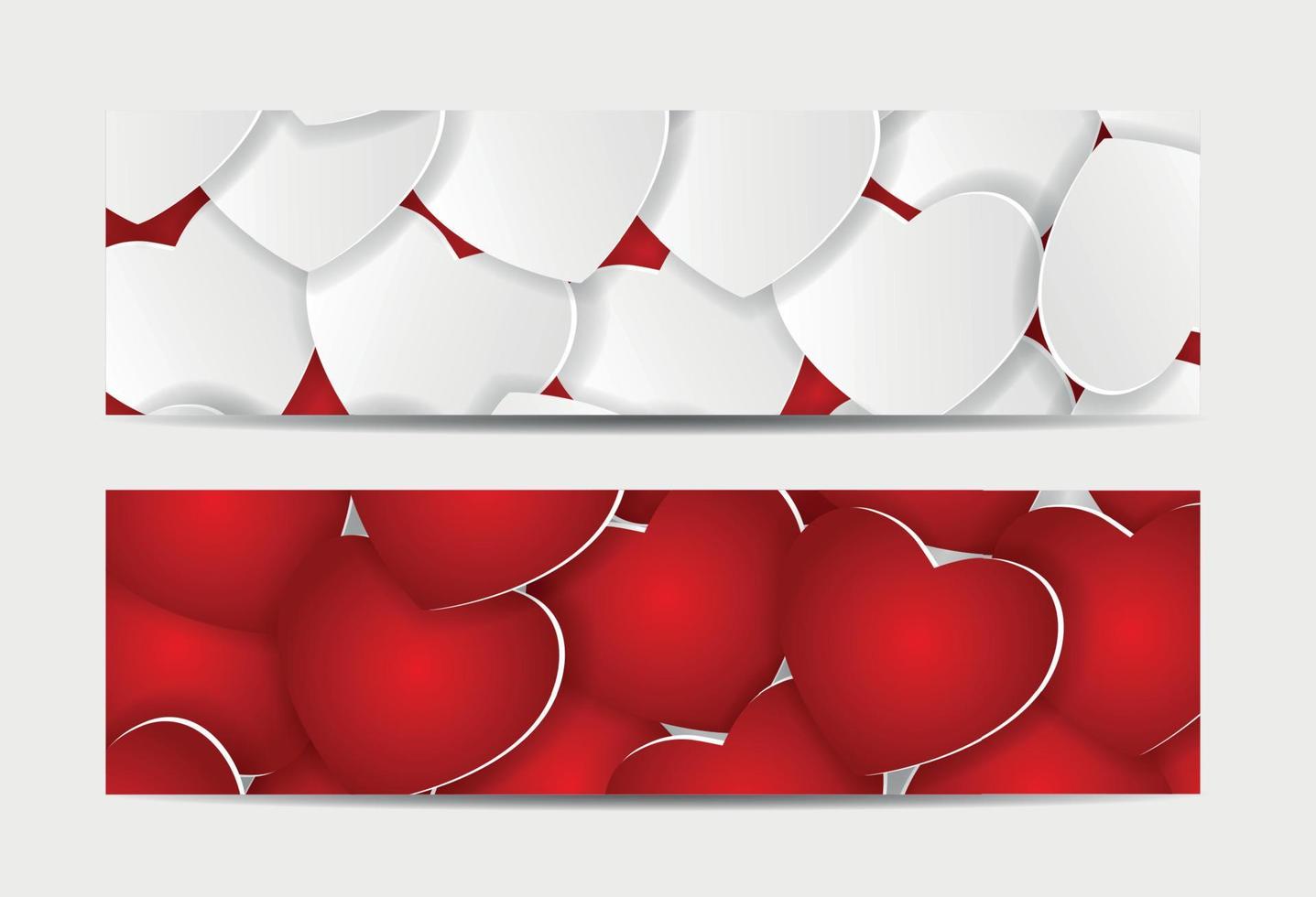 Beautiful red and white hearts love. Banner and Card Background Vector Illustration