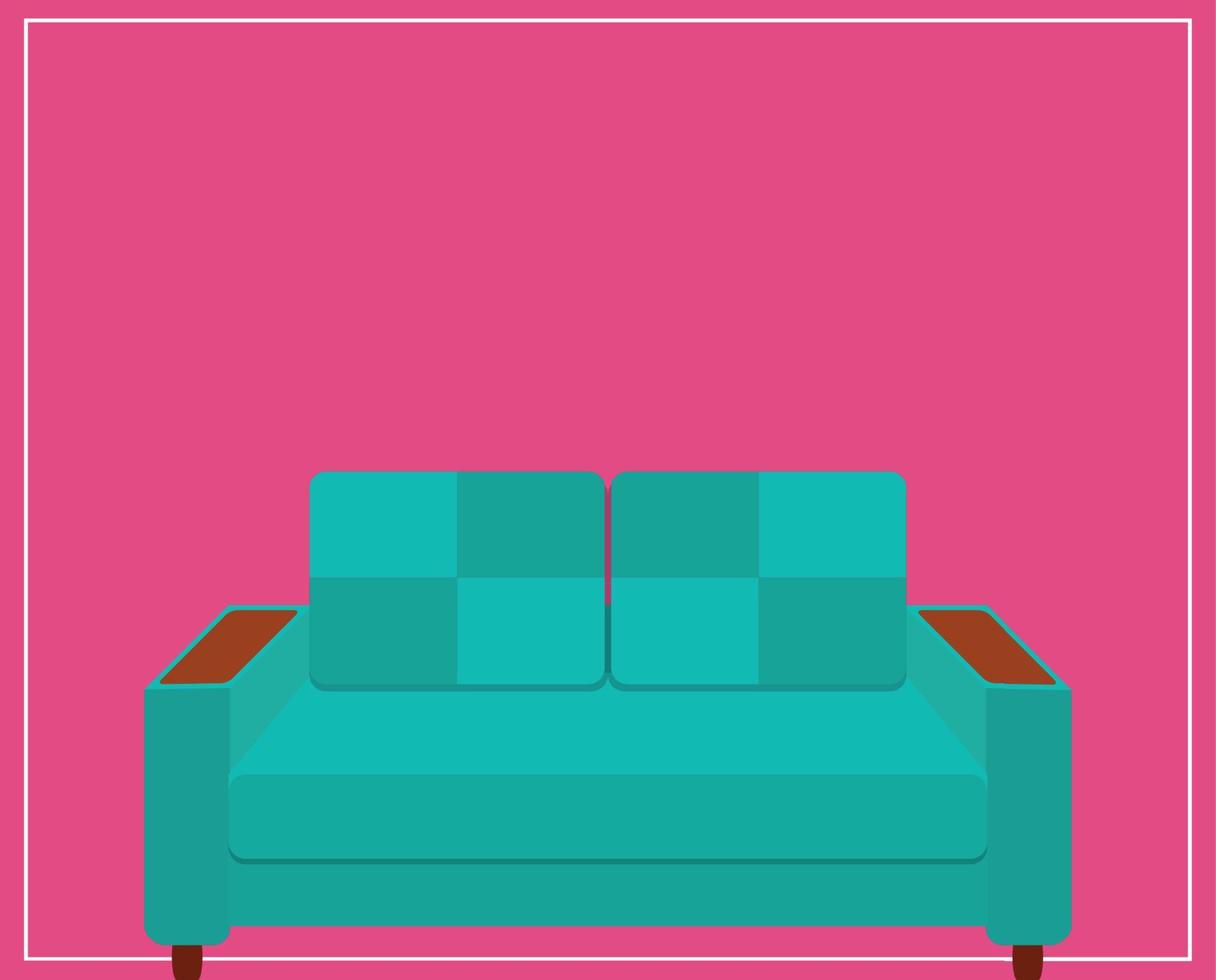 Blue Sofa Icon on Pink Background. Vector Illustration.