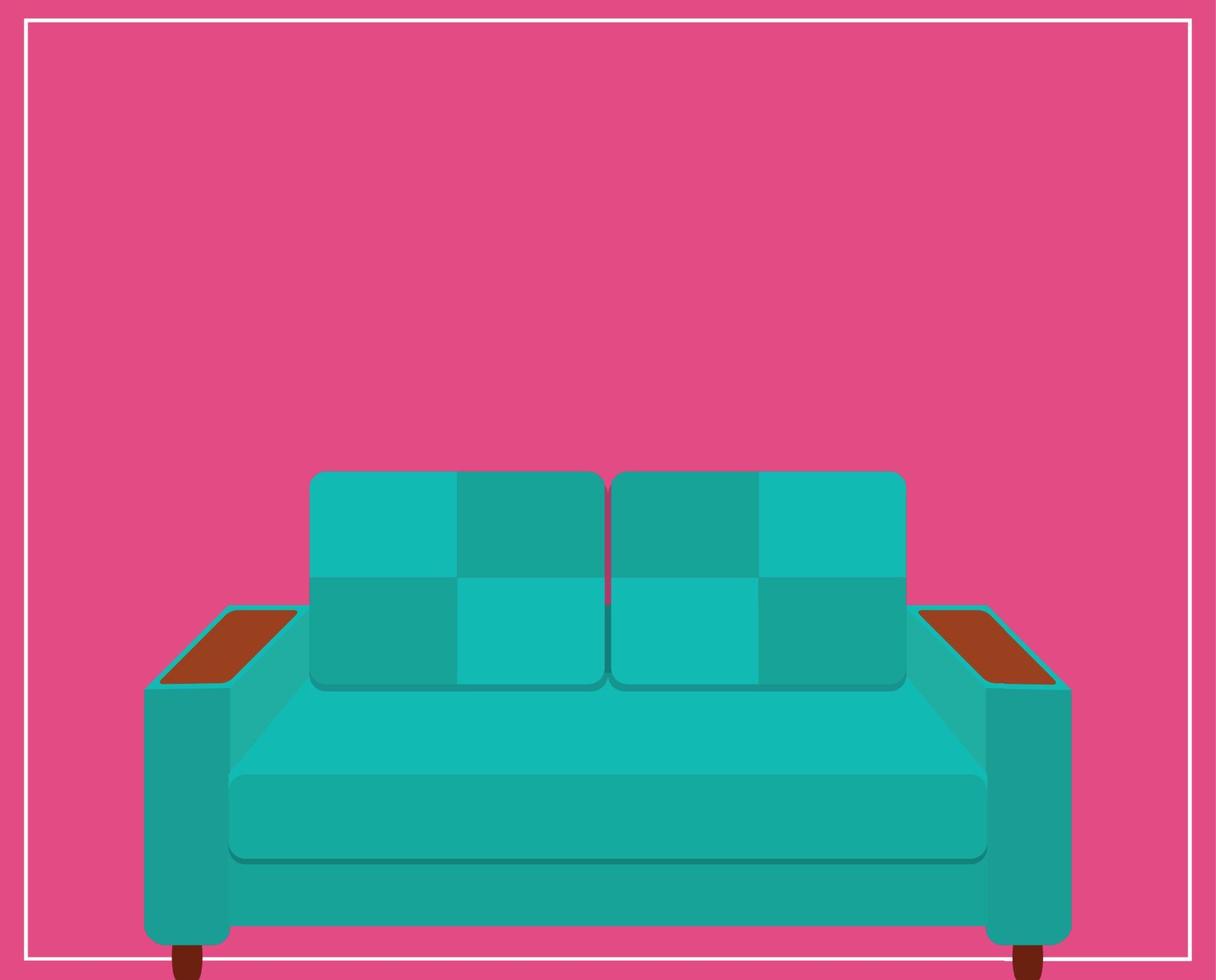 Blue Sofa Icon on Pink Background. Vector Illustration.