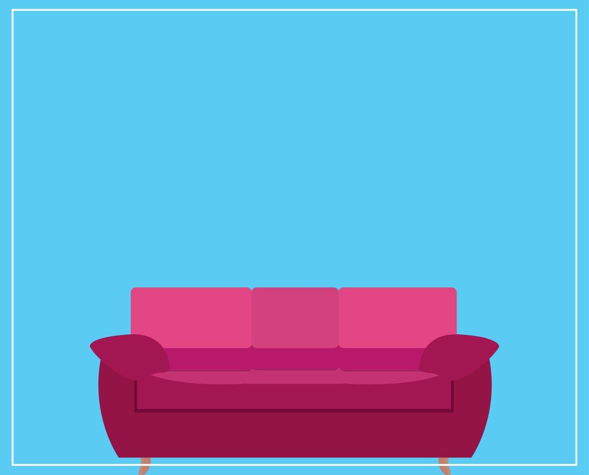 Pink Sofa Icon on Blue Background. Vector Illustration.