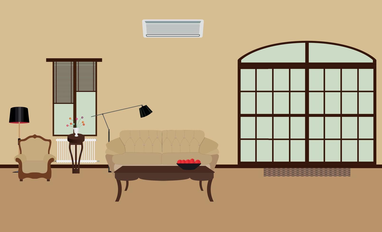 The room furnished with furniture. Modern Flat style Vector Illustration.