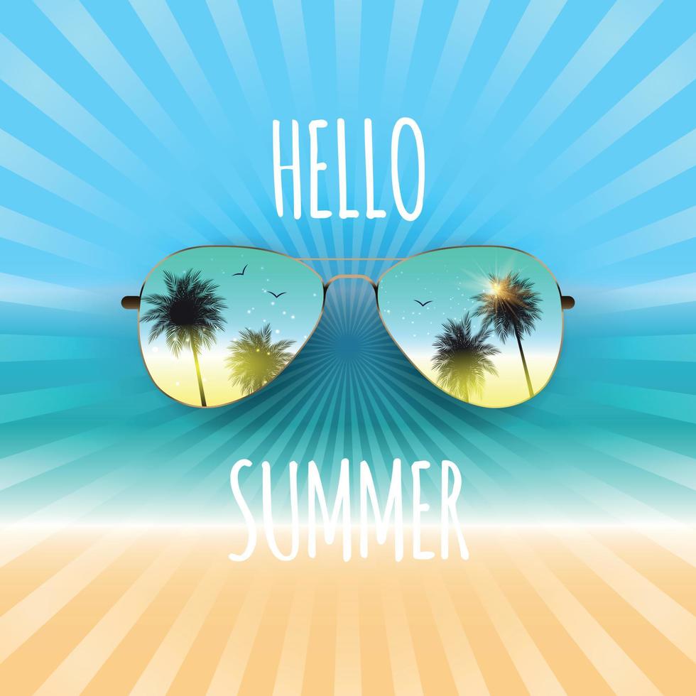 Hello Summer Background with Glass and Palm. Vector Illustration