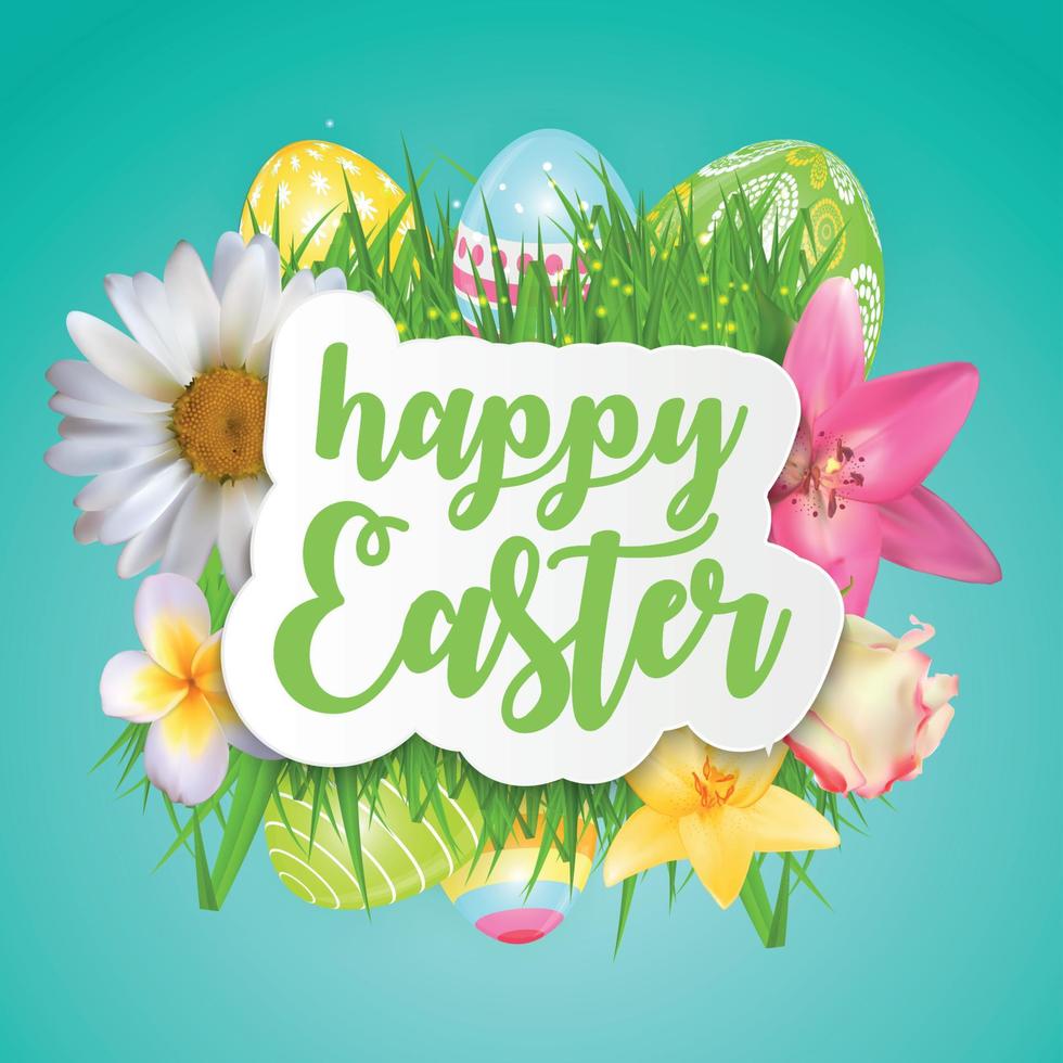 Happy Easter Cute Background with Eggs. Vector Illustration