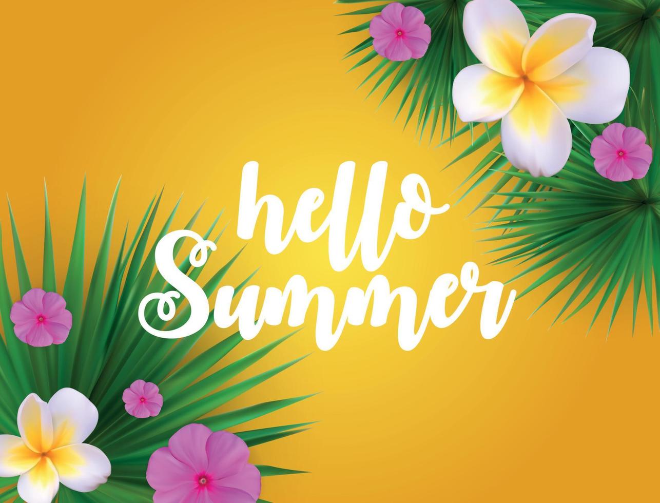 Hello Summer Natural Floral Background with Frame Vector Illustration