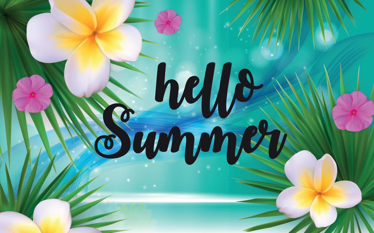 Hello Summer Natural Floral Background with Frame Vector Illustration