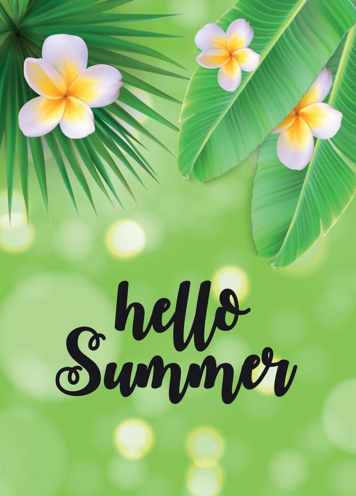 Hello Summer Natural Floral Background with Frame Vector Illustration