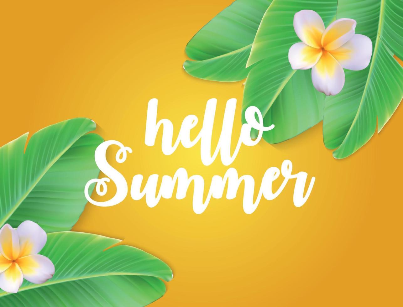 Hello Summer Natural Floral Background with Frame Vector Illustration