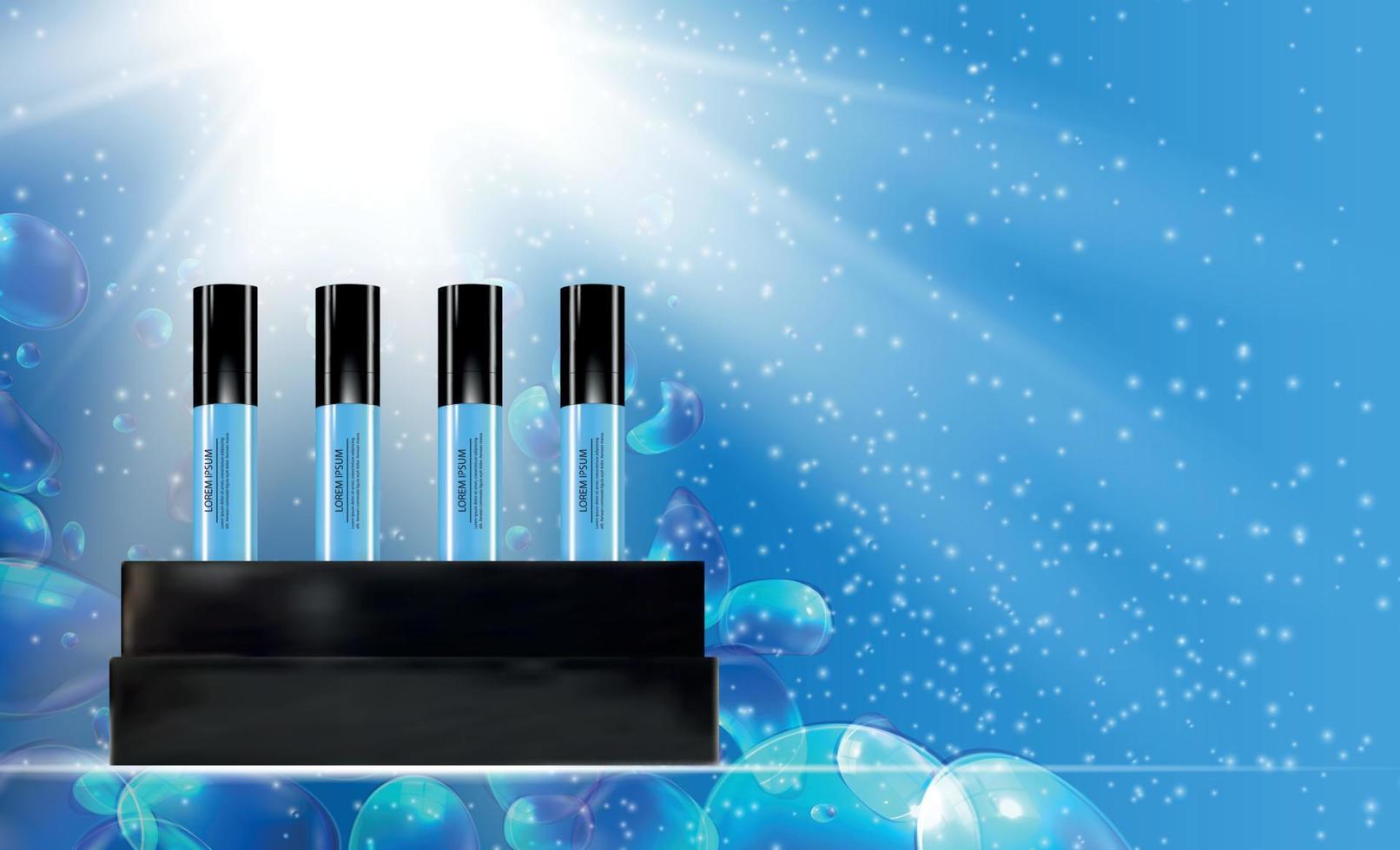 Revitalizing Serum Bottle Template for Ads or Magazine Background. 3D Realistic Vector Iillustration