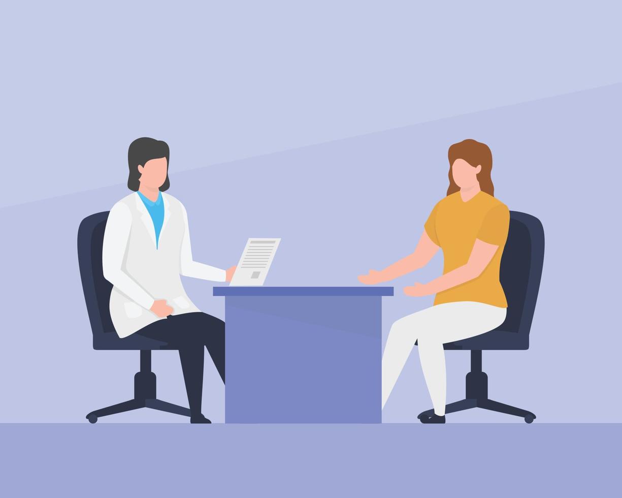 doctor consultation with patients sit on chair room with simple flat style vector