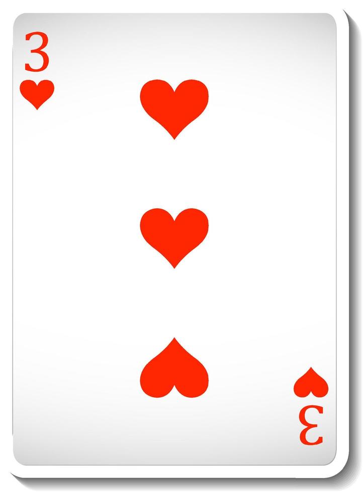 Three of Hearts Playing Card Isolated vector