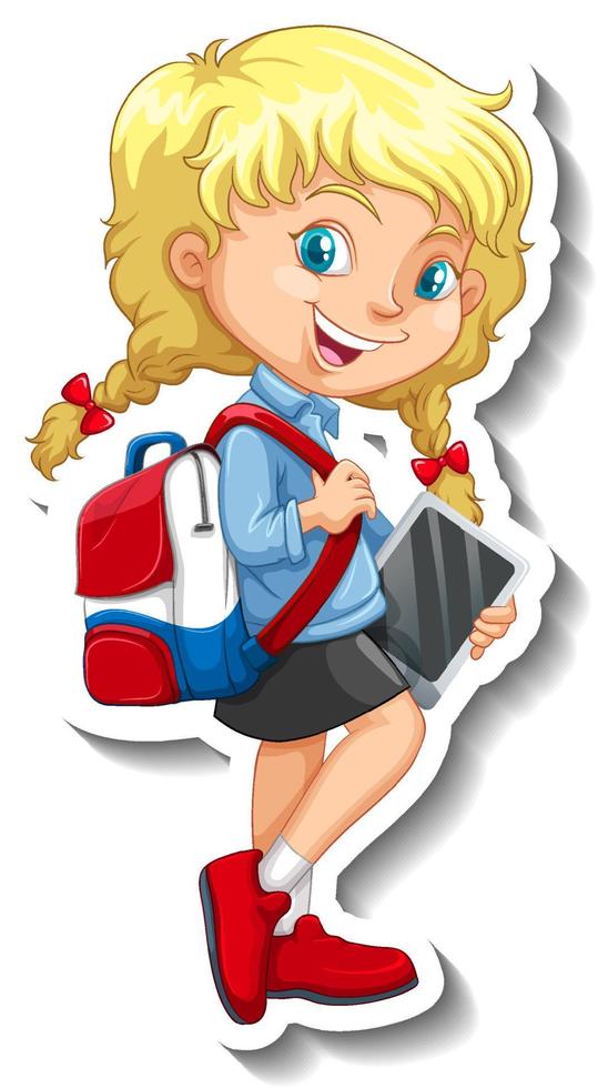 American girl cartoon character sticker vector