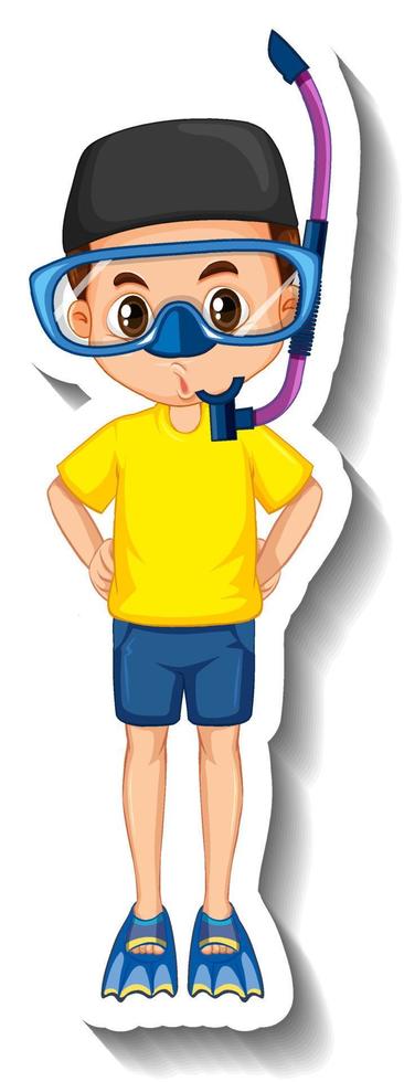 A muslim boy wearing snorkel mask cartoon character vector