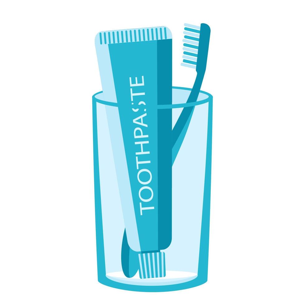 empty glass toothpaste and toothbrush vector