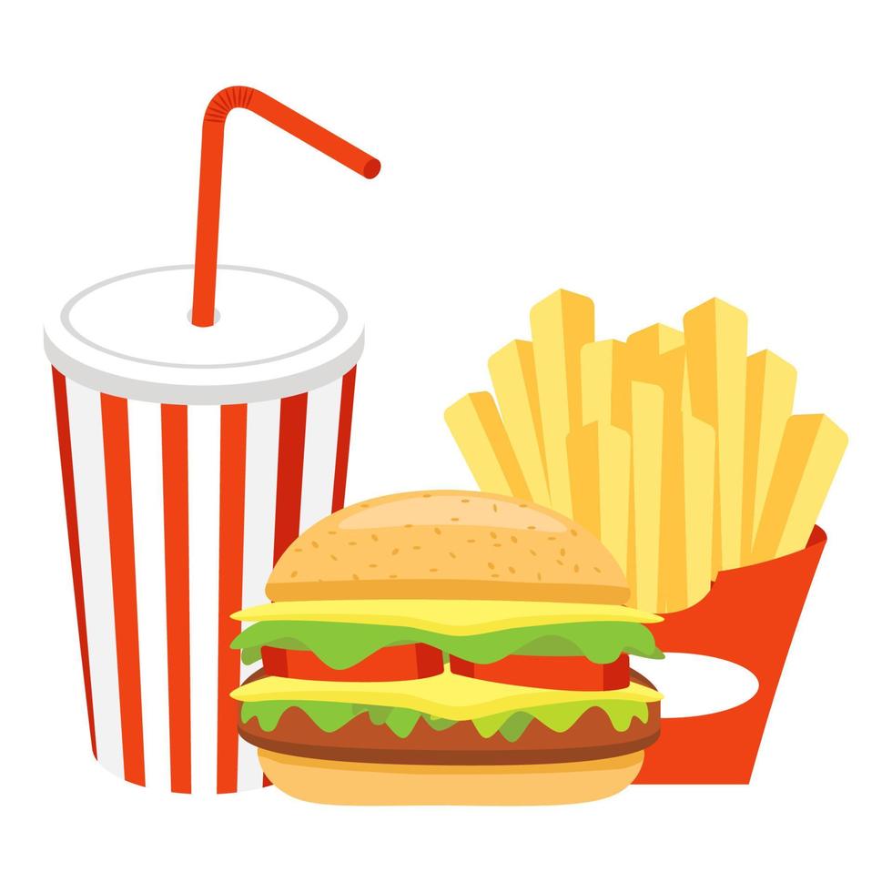 fast food set hamburger french fries and soft drink vector