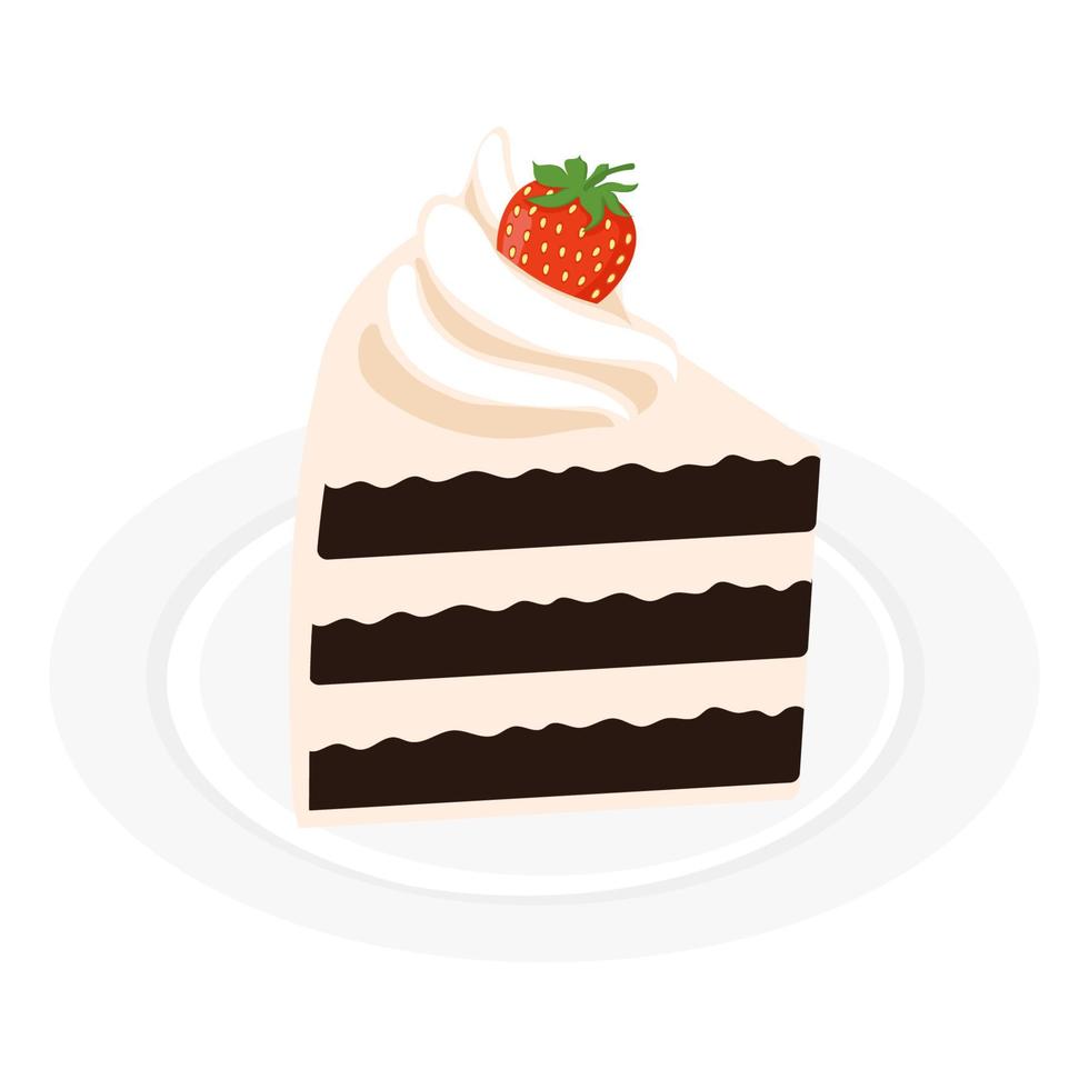 dessert chocolate cake with cream and strawberry vector