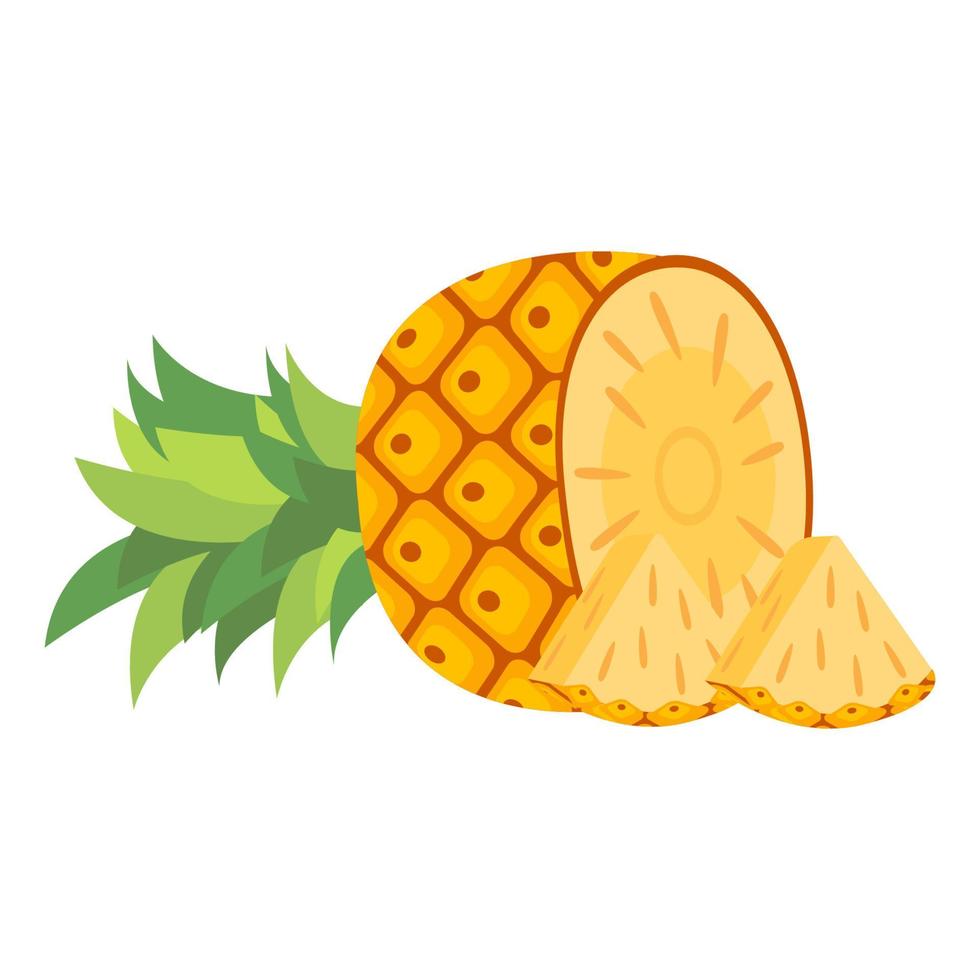 half cut and sliced pineapple vector