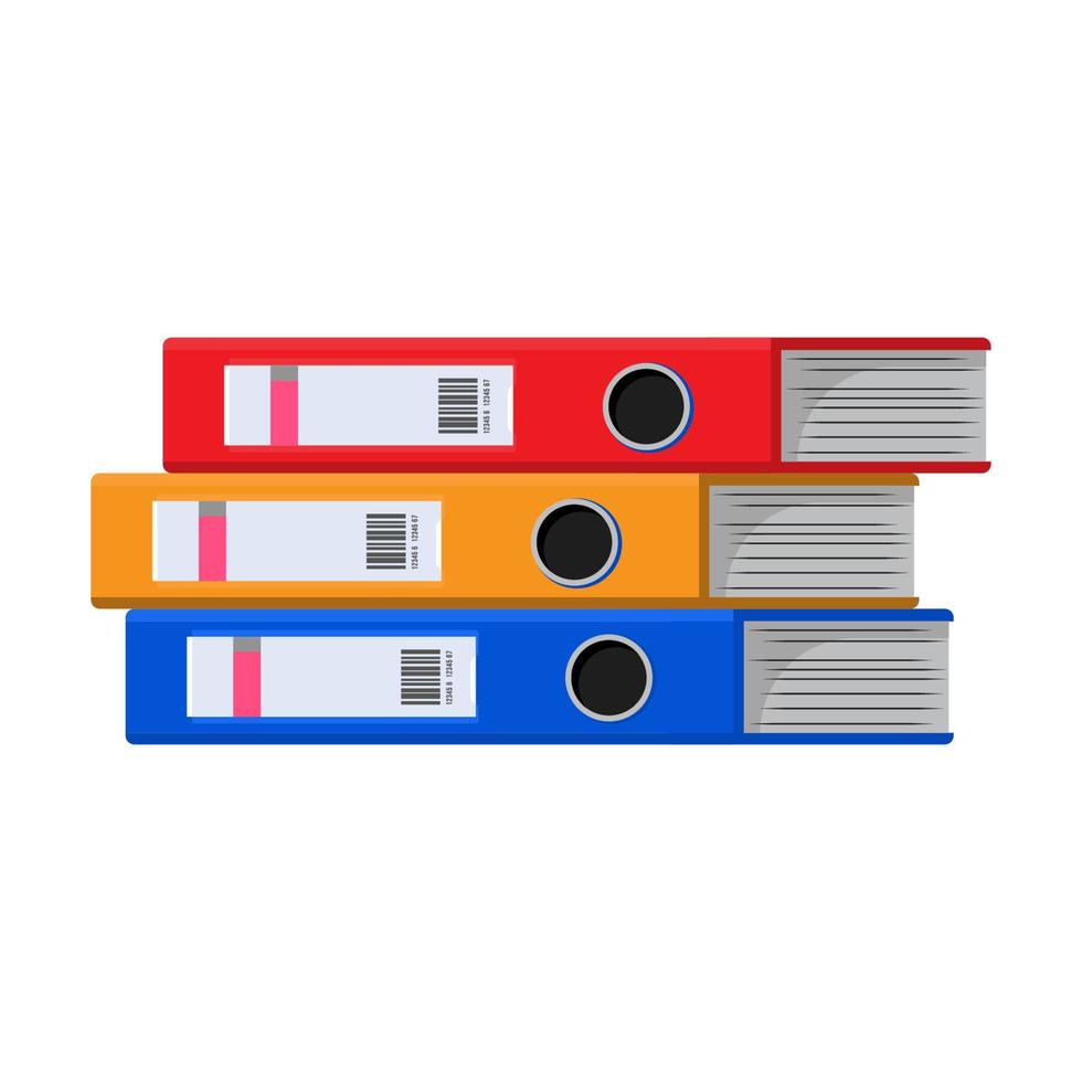 Papelería de oficina montones de carpetas de archivos. vector
