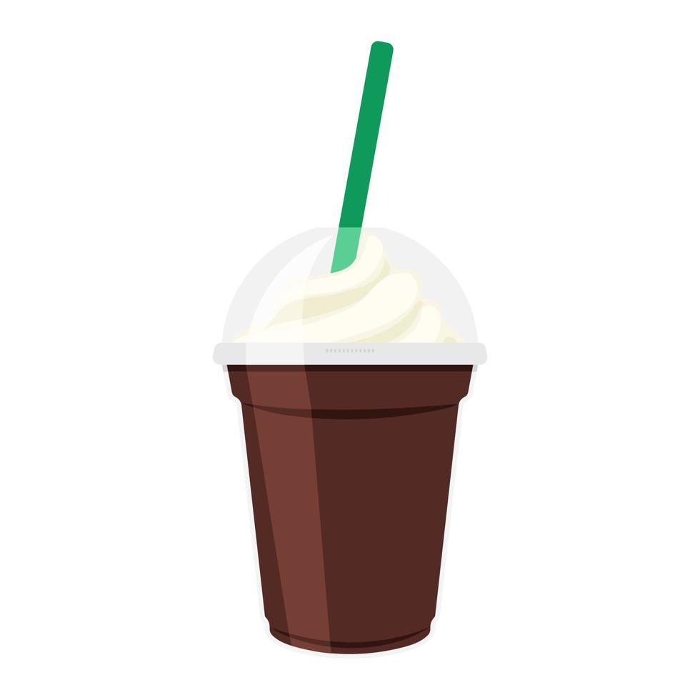 plastic transparent cup iced coffee with ice cream vector