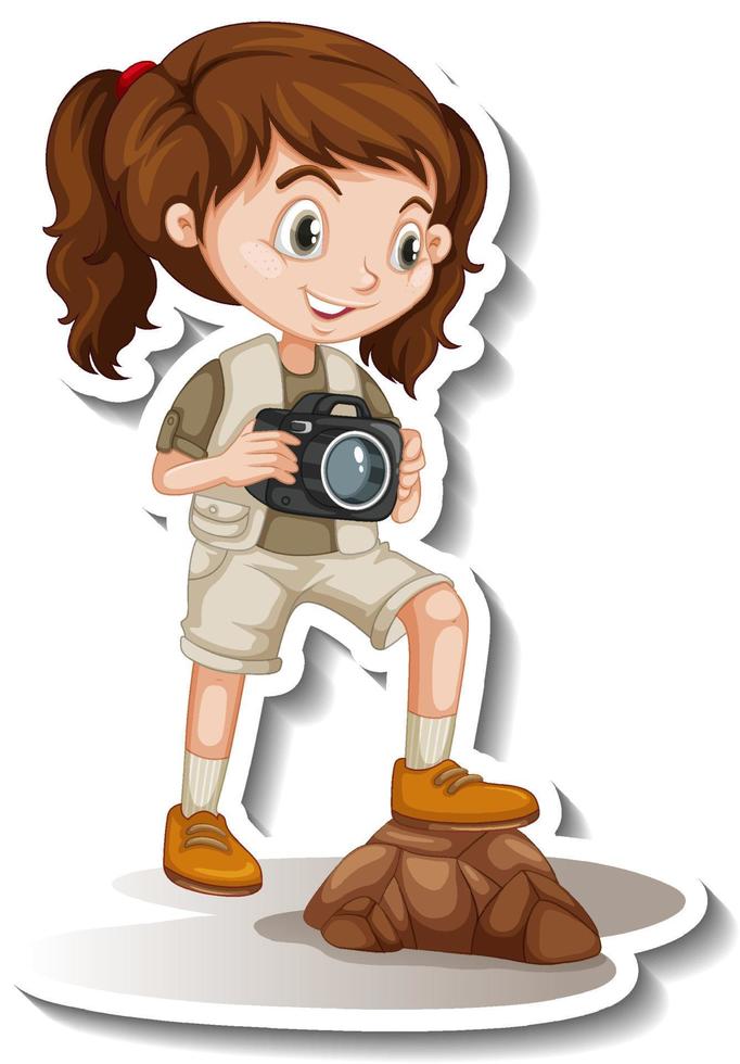 Girl in safari outfit cartoon character sticker vector