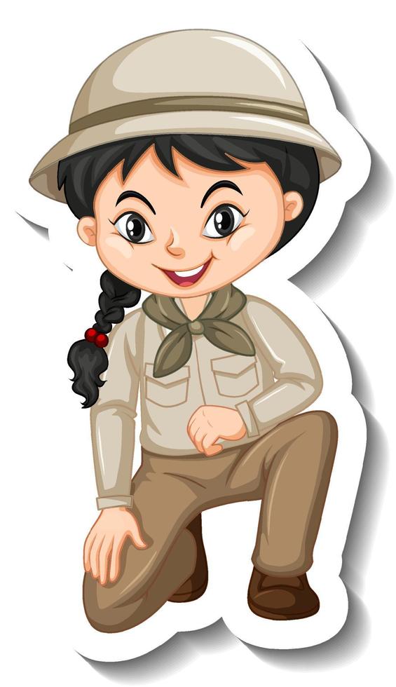 chica en traje de safari pegatina de personaje de dibujos animados vector