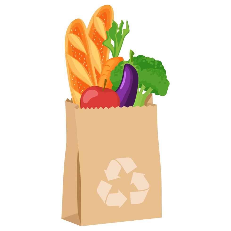 food shopping with recycle paper bag vector