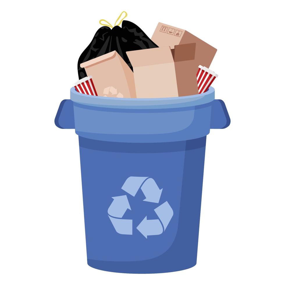 blue trash recycle plastic trash bin and paper box vector