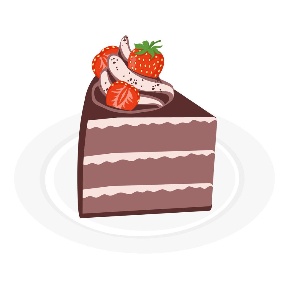 dessert chocolate cake with cream and strawberry 4557609 Vector Art at ...