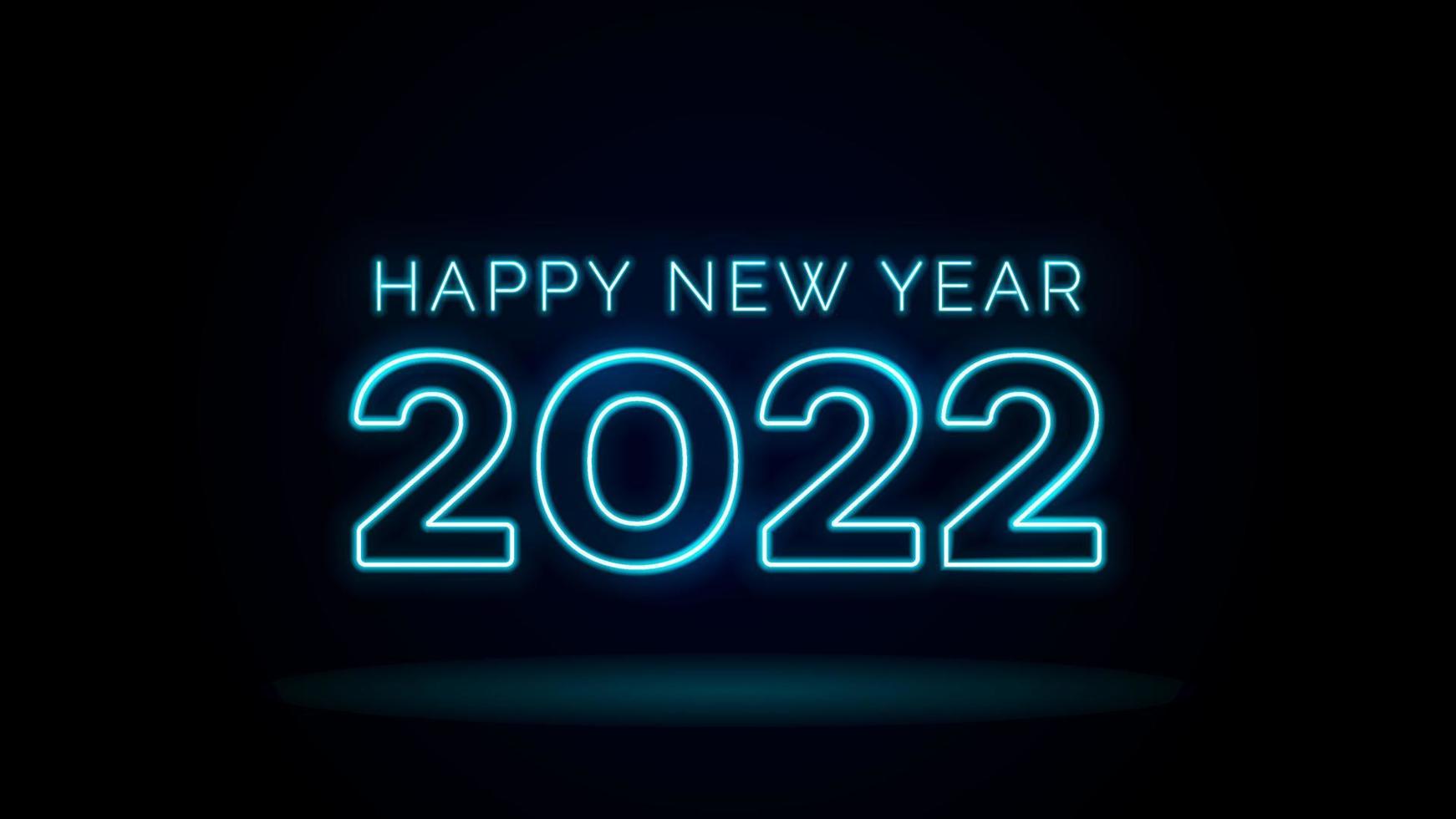 Vector template of glowing neon typography design Happy New Year 2022 in color blue, Holiday celebration decorative LED text sign.