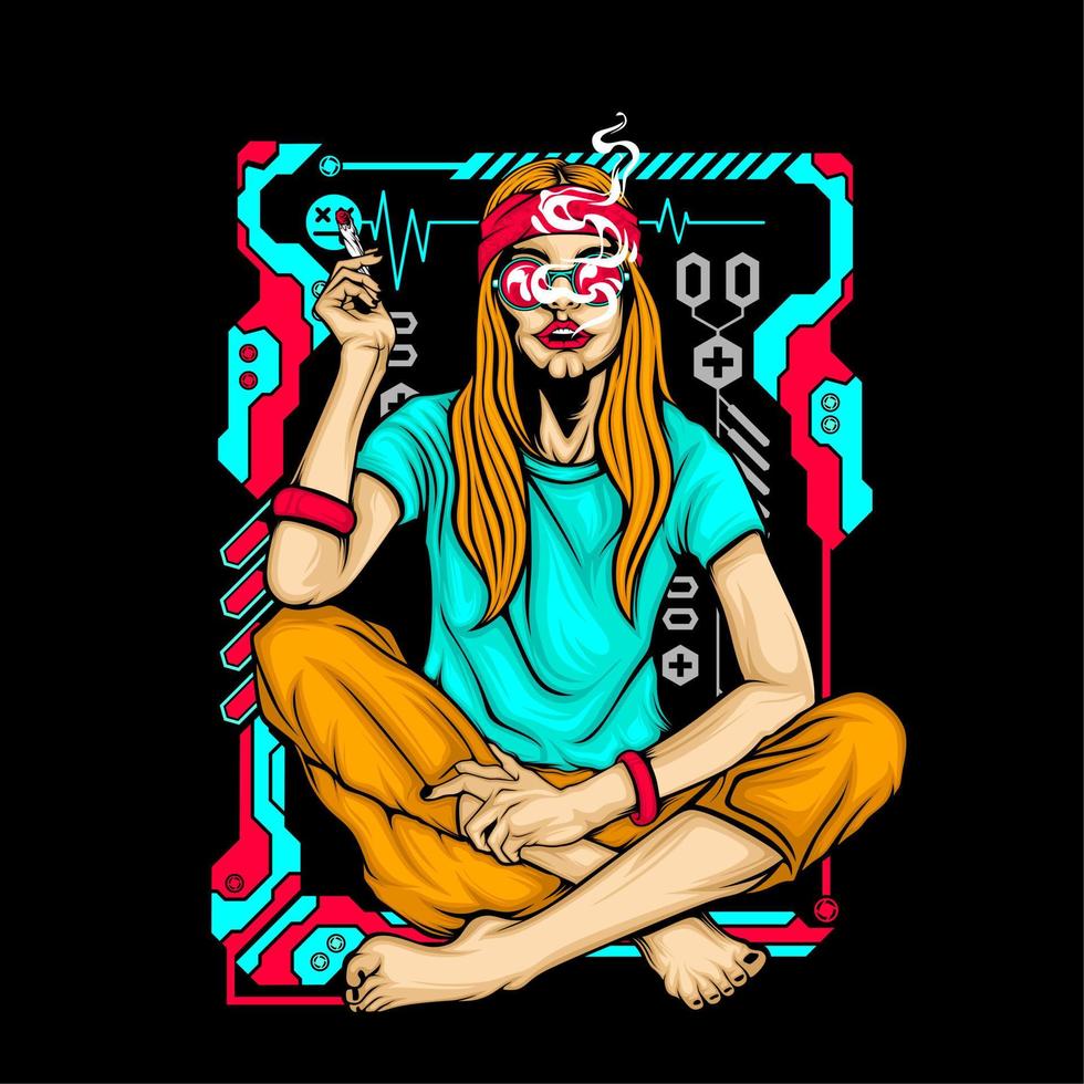 smoking hippe girl vector