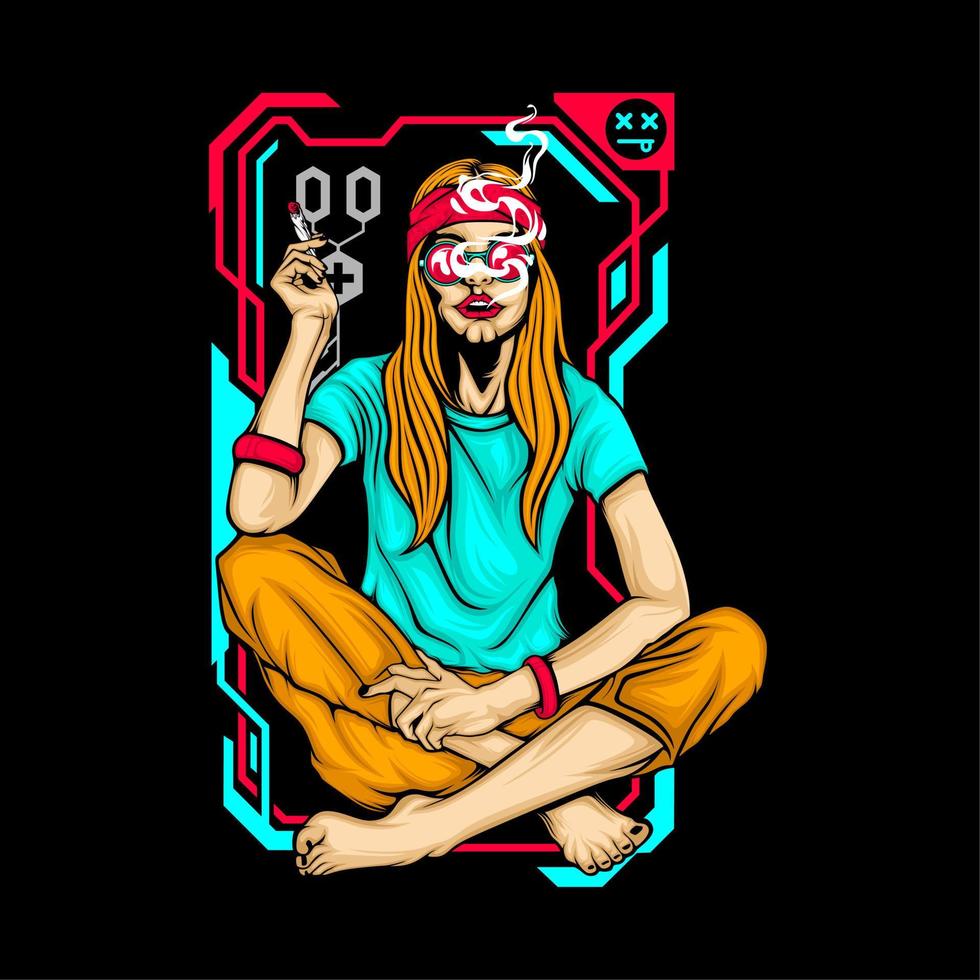 fumando chica hippe vector