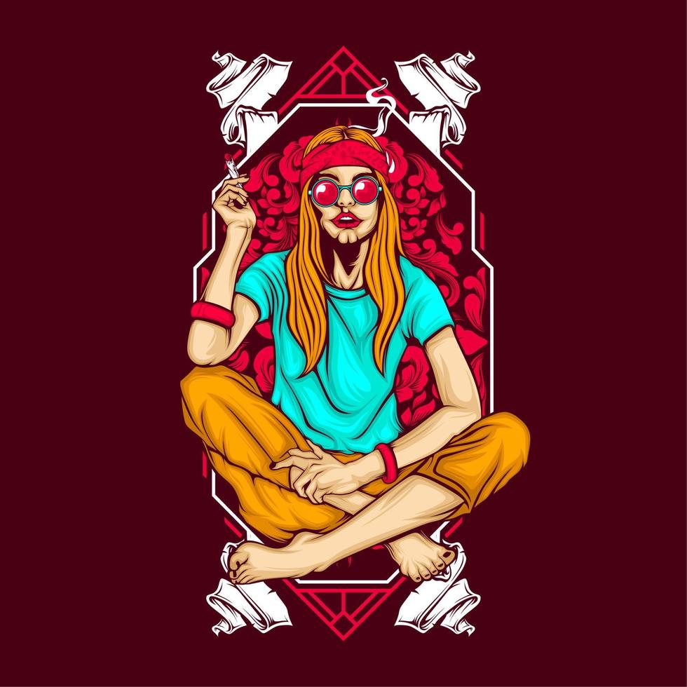 smoking hippe girl vector