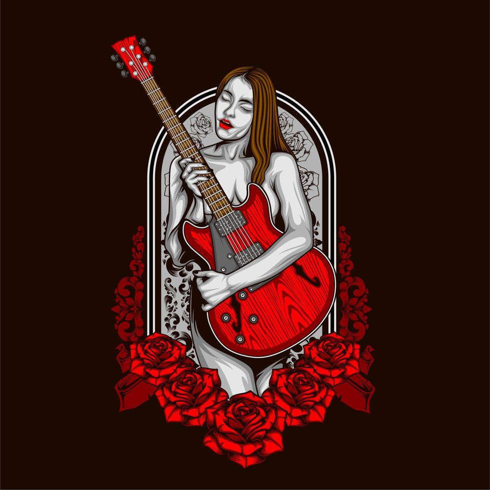 vintage guitar and girl vector