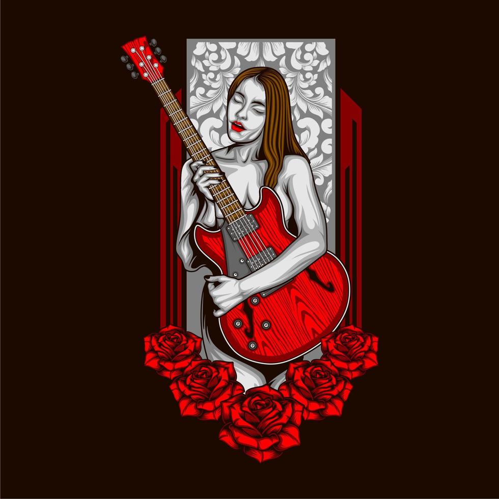vintage guitar and girl vector