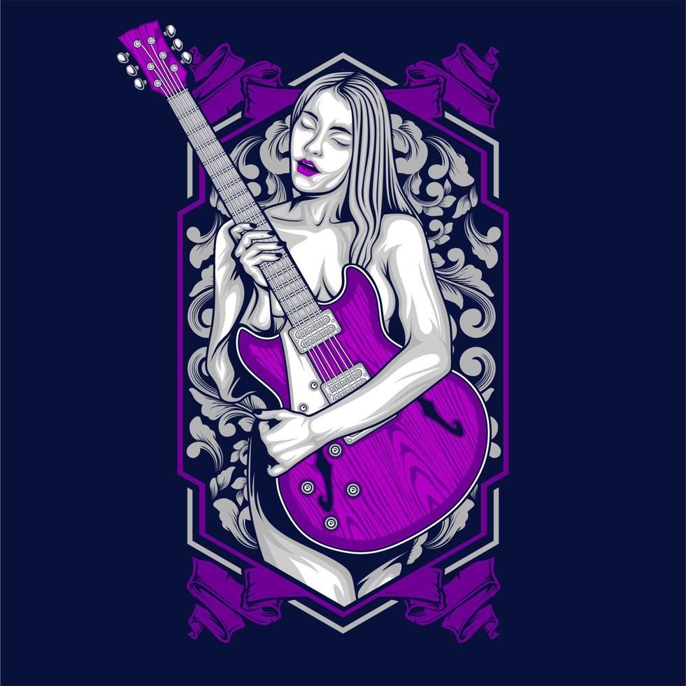 vintage guitar and girl vector