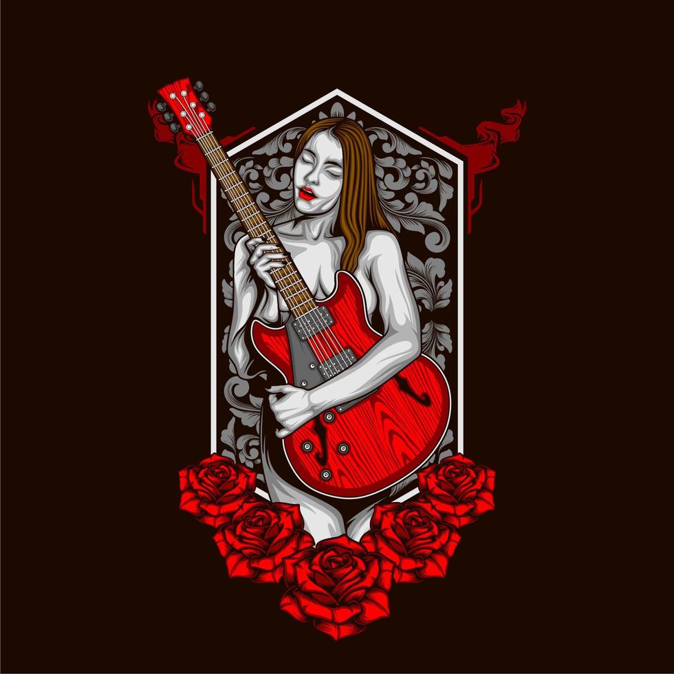 vintage guitar and girl vector
