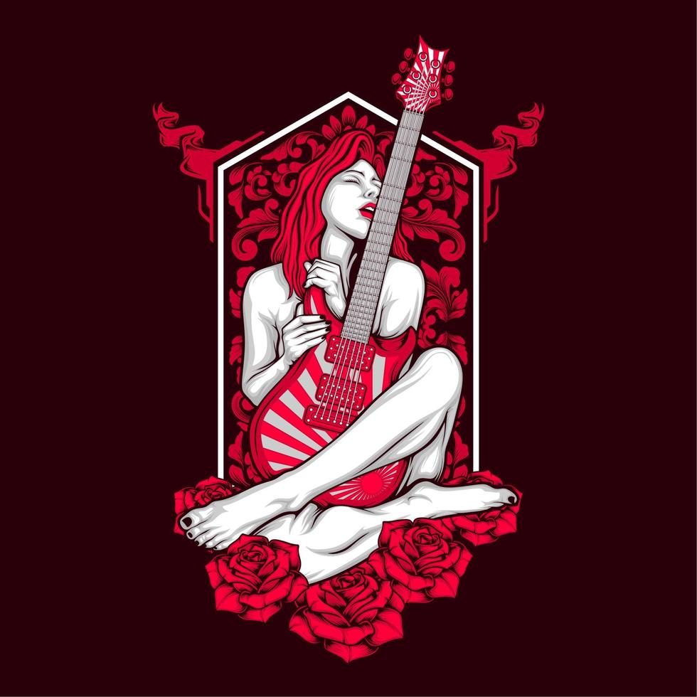 vintage guitar and girl vector