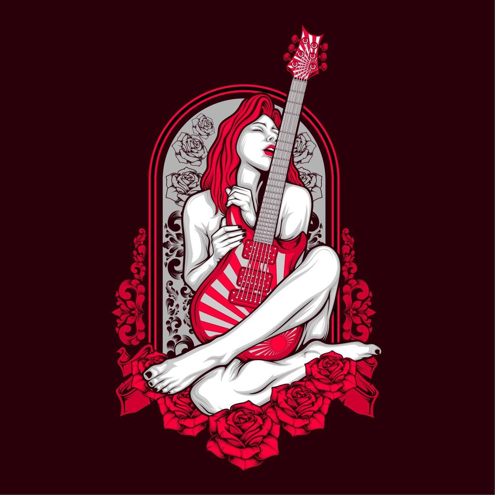 vintage guitar and girl vector