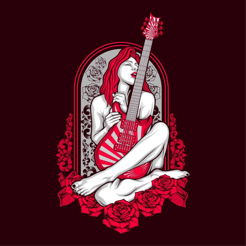 vintage guitar and girl vector