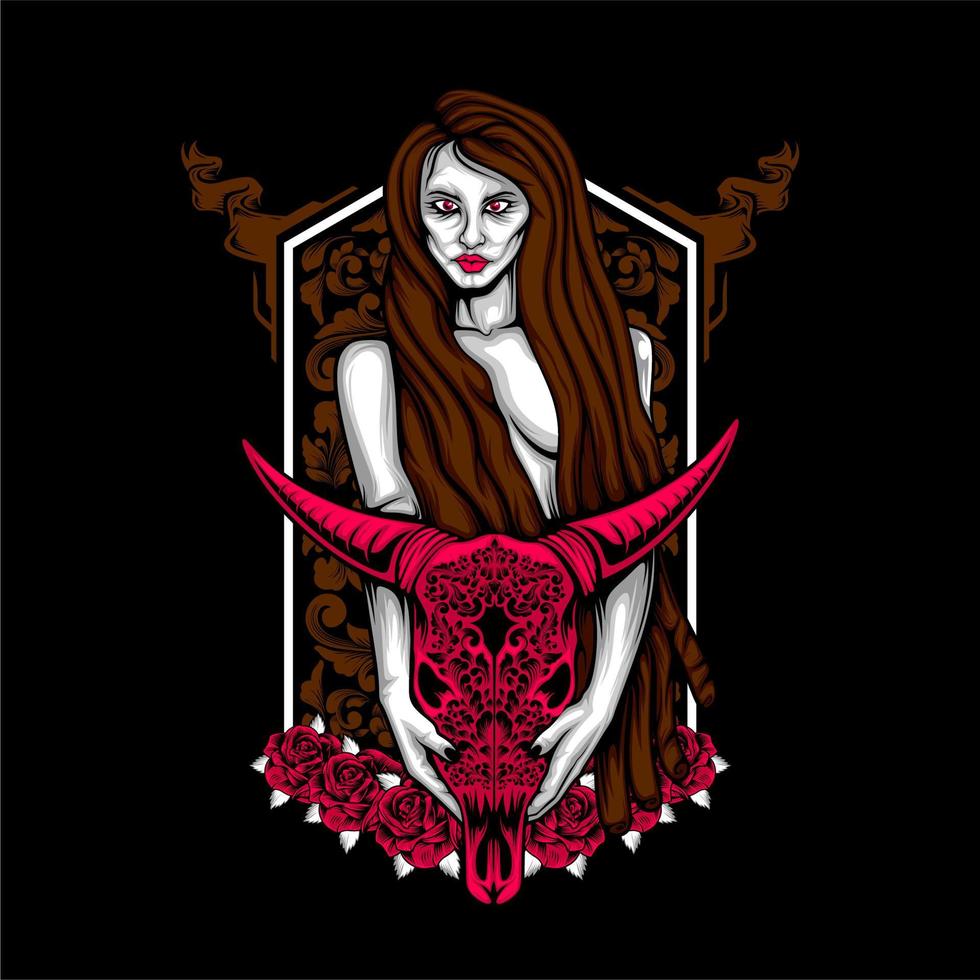 nigromante femenino con calavera vector