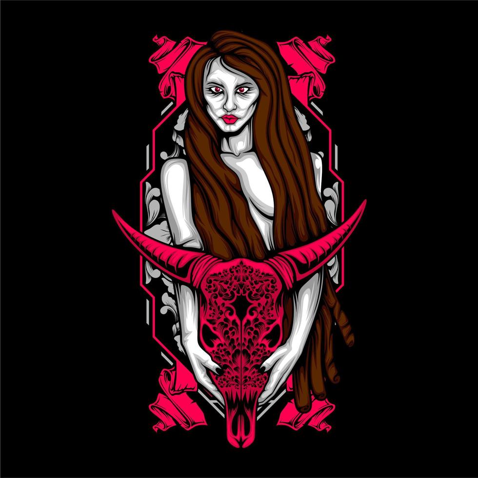 nigromante femenino con calavera vector