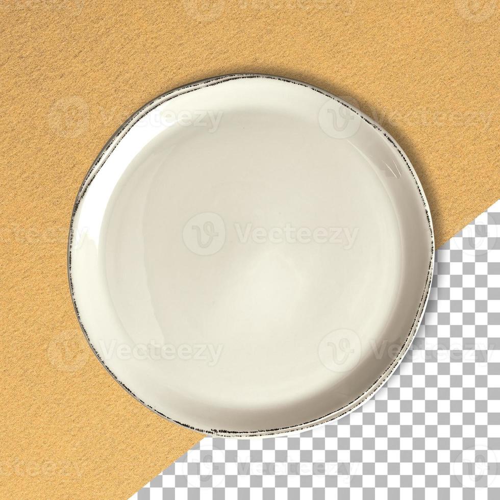 Empty white tin plate isolated on transparent background. photo