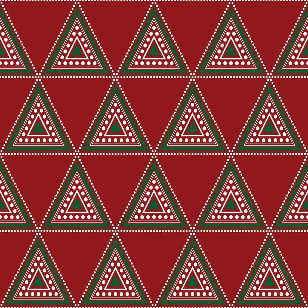Christmas Green Tree Aztec on Red Background vector