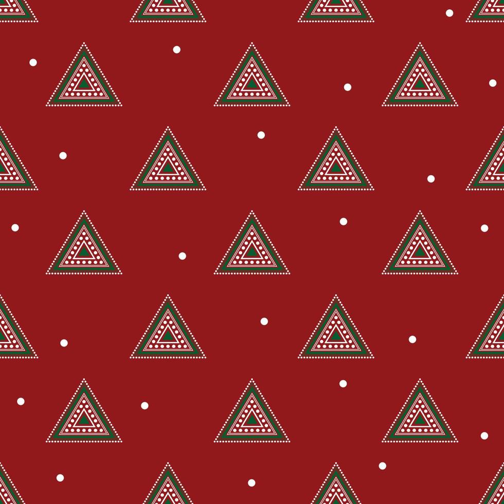 Christmas Minimal Green Tree Aztec and White Snow on Red Background. vector