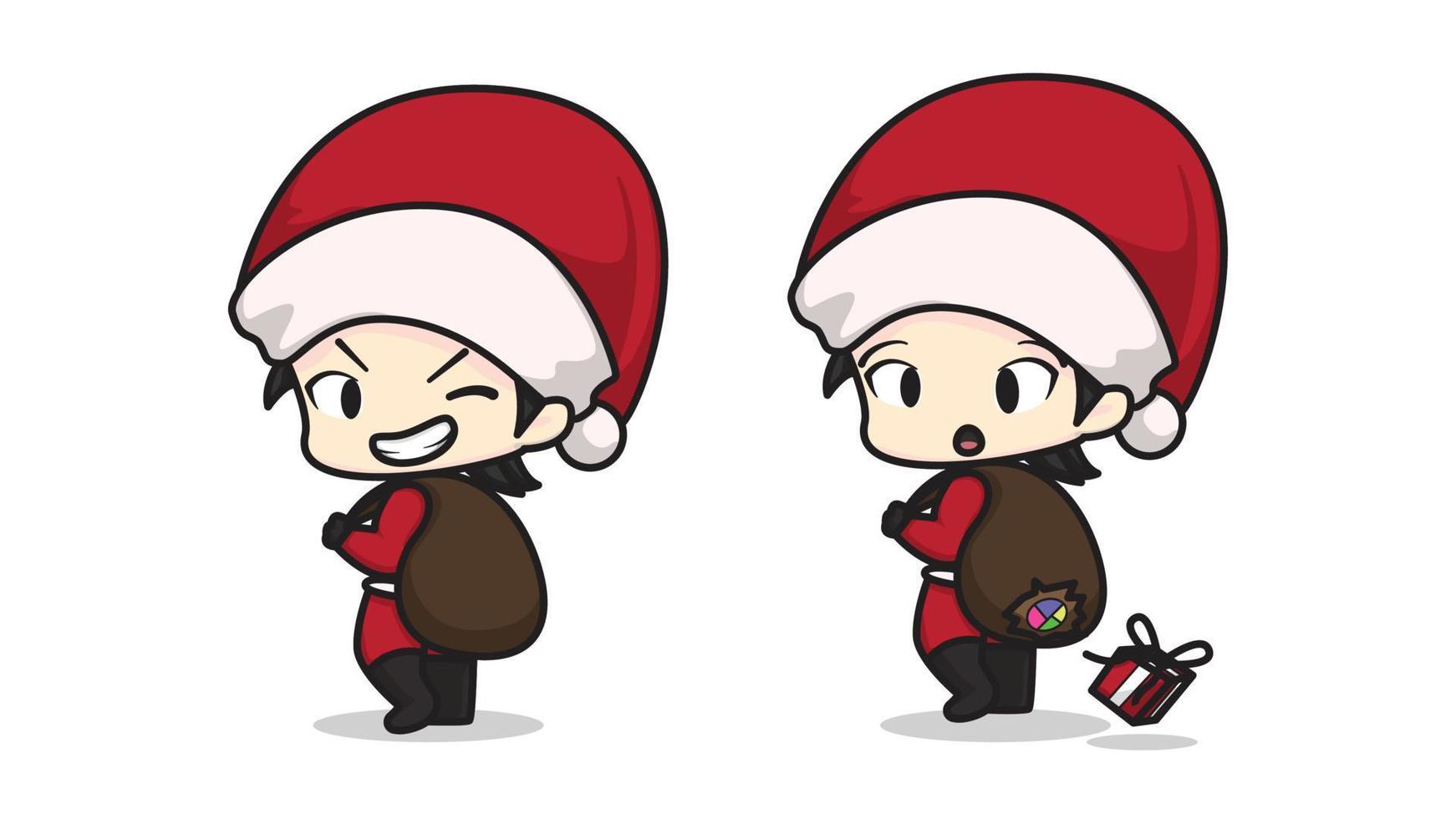 cute santa chibi character with a sack on his shoulder vector