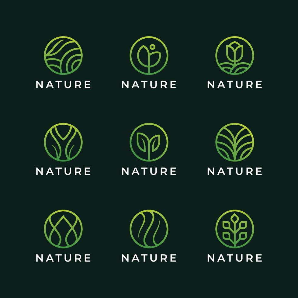Nature Circle Line Logo Set vector