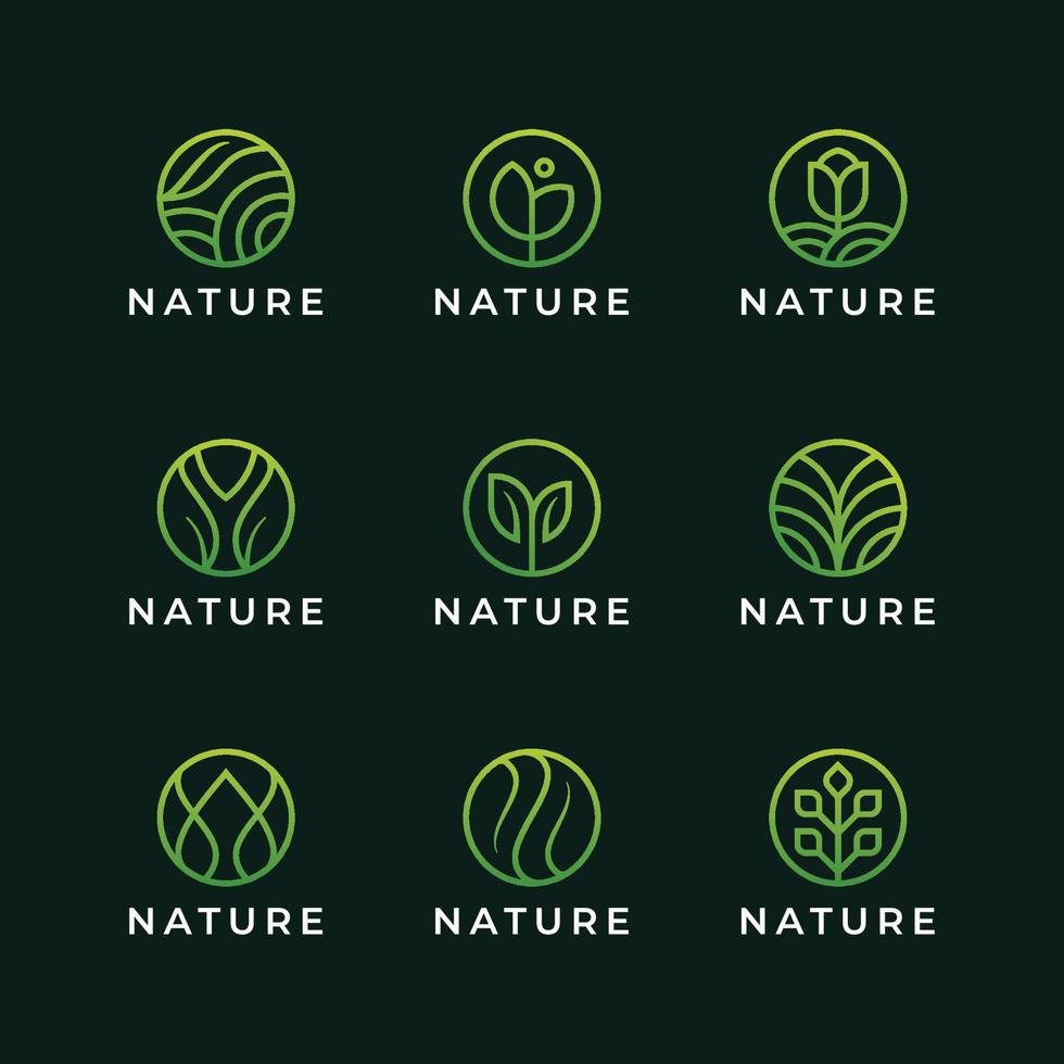 conjunto de logotipo de línea de círculo de naturaleza vector