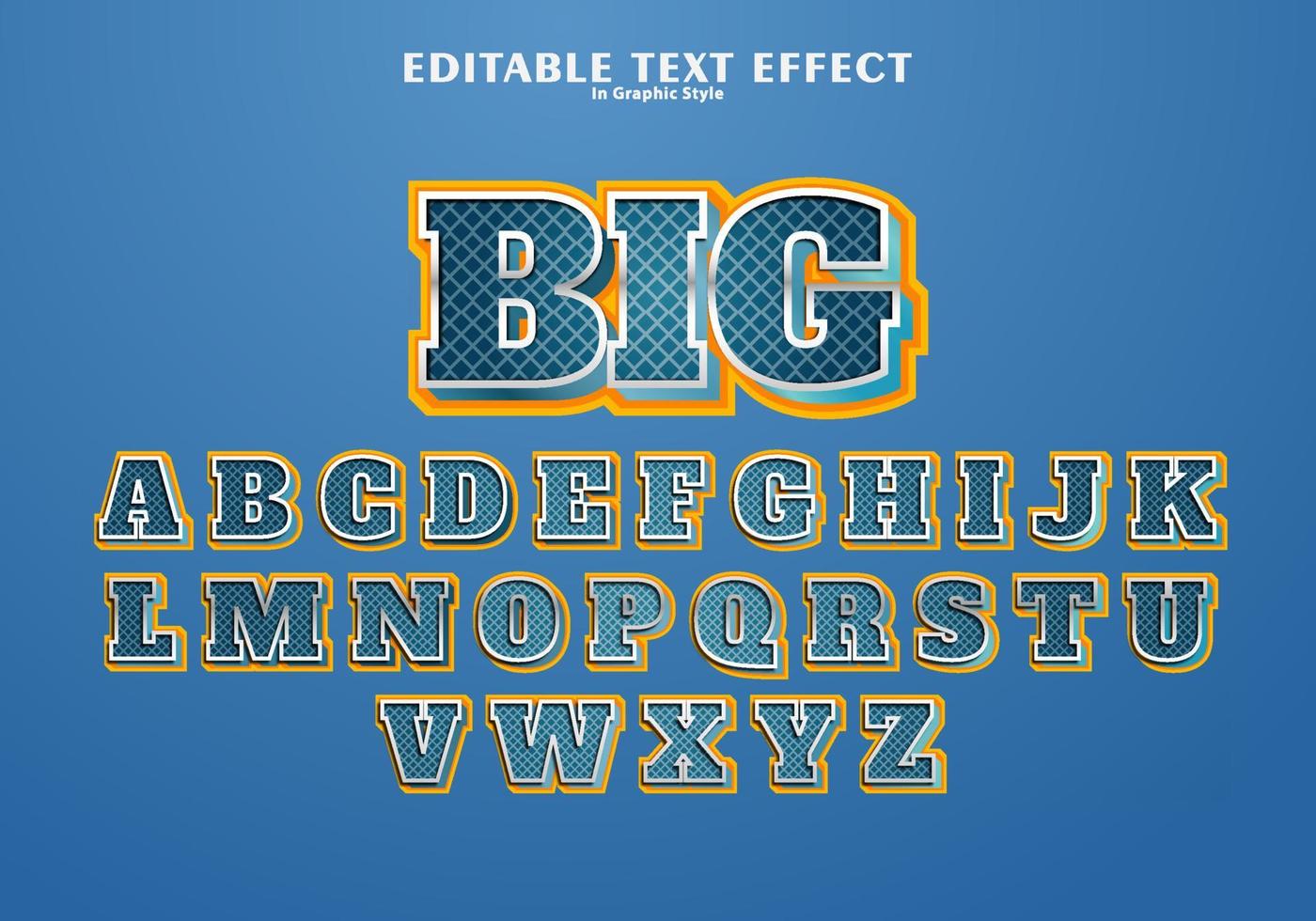 efecto de texto grande totalmente editable en estilo gráfico azul y amarillo vector